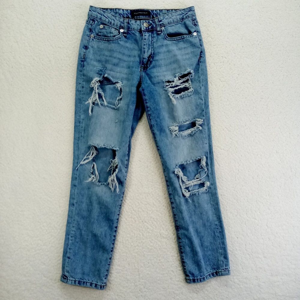 Aeropostale Distressed Jeans Womens 2 Reg Boyfriend‎ Cotton Denim 28